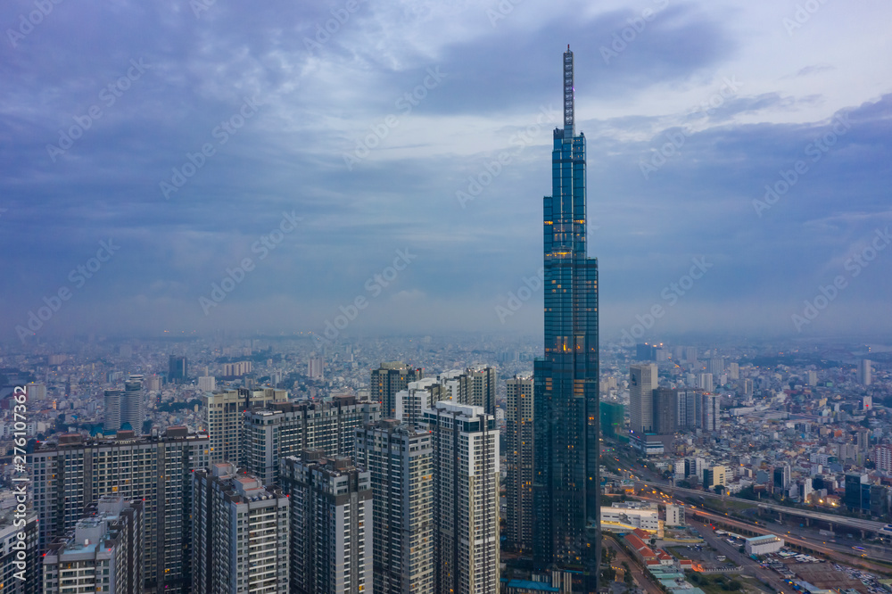 Obraz premium Morning view of High Rise development in Ho Chi Minh City with views of Financial district, City and River