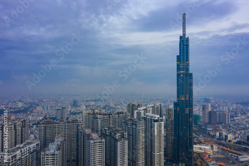 Morning view of High Rise development in Ho Chi Minh City with views of Financial district, City and River