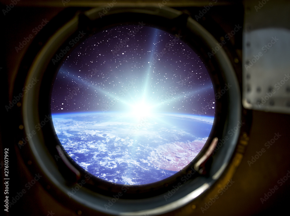 Sunrise, view from spaceship. Elements of this image furnished by NASA.