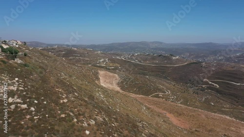Aerial view of Judea and Samaria. Hills around the settlement of Yitzhar, Israel.