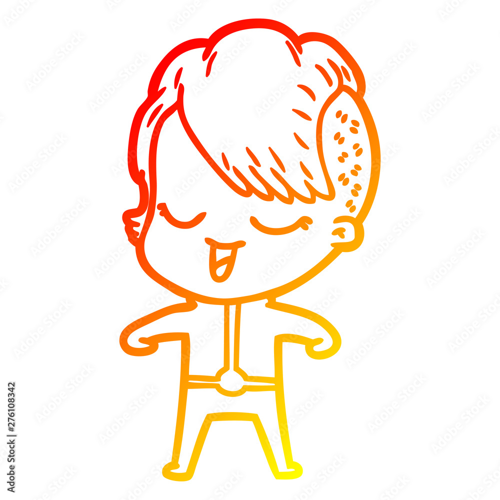warm gradient line drawing happy cartoon girl in futuristic clothes warm gradient line drawing happy cartoon girl in futuristic clothes