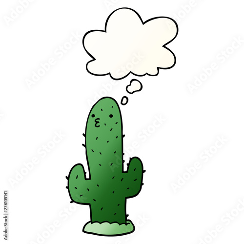cartoon cactus and thought bubble in smooth gradient style