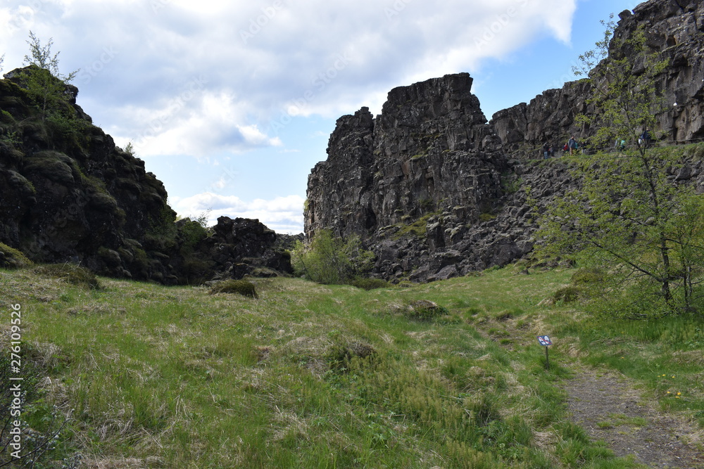 Landscape at the Thingvellir National Park near Reykjavik at the Golden Circle in Iceland