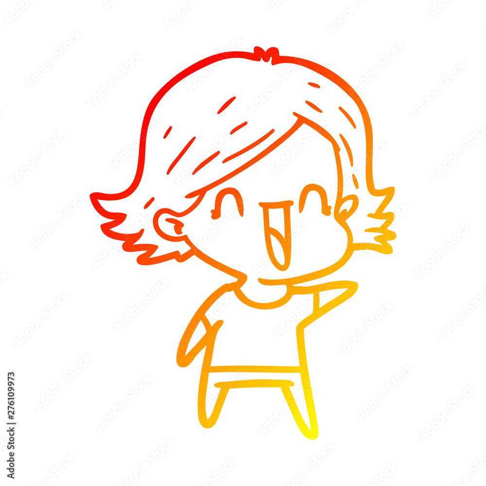 warm gradient line drawing cartoon happy woman warm gradient line drawing cartoon happy woman