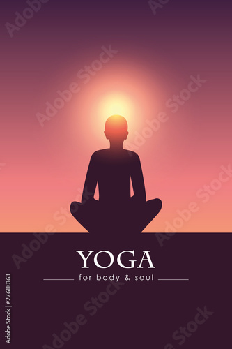 yoga for body and soul meditating person silhouette vector illustration EPS10