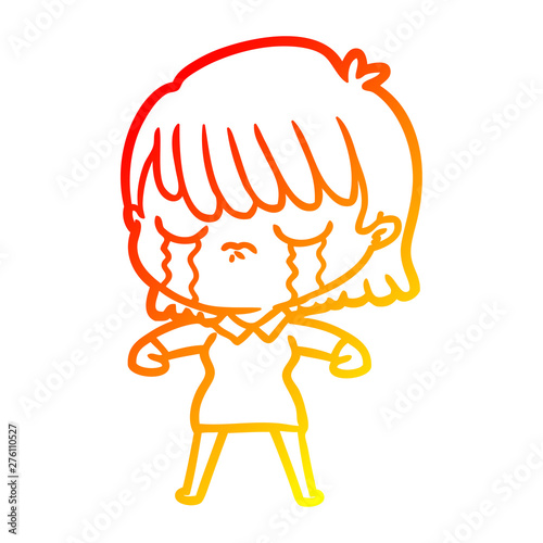 warm gradient line drawing cartoon woman crying