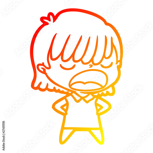 warm gradient line drawing cartoon woman talking loudly