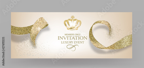 Invitation banners with sparkling golden ribbons