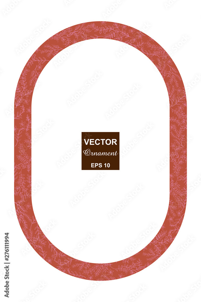 手描きの草花で作った楕円形のフレーム 赤 飾り罫 飾り枠 オーナメント 背景 ベクターデータ Stock Vector Adobe Stock