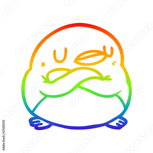 rainbow gradient line drawing penguin with crossed arms