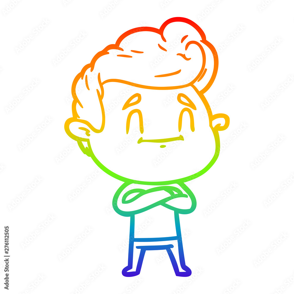 rainbow gradient line drawing happy cartoon man