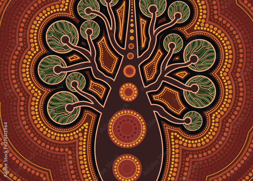 Aboriginal dot art vector painting with tree. Stock Vector | Adobe Stock
