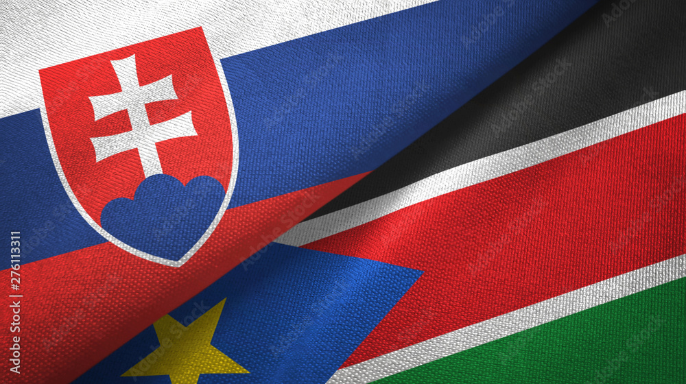 Slovakia and South Sudan two flags textile cloth, fabric texture Slovakia and South Sudan two flags textile cloth, fabric texture