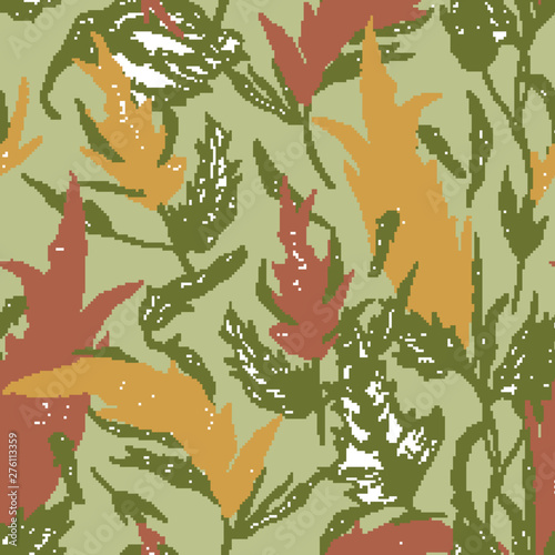 Floral seamless pattern with quinoa plants hand drawn with colorful contour l...