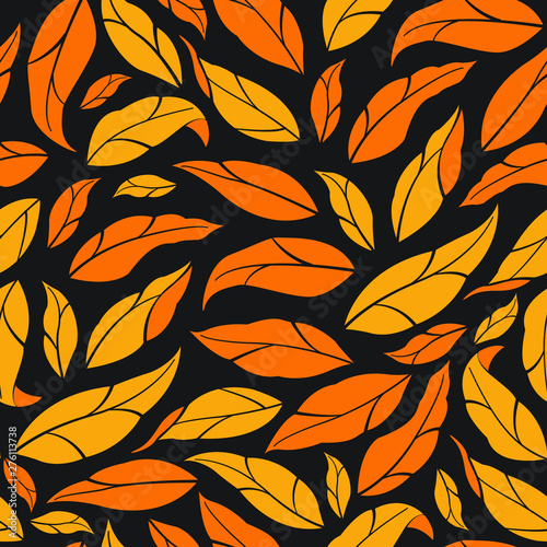Floral seamless pattern. Vector autumn leaves on black background. Design for fabrics, wallpapers, textiles, web design.