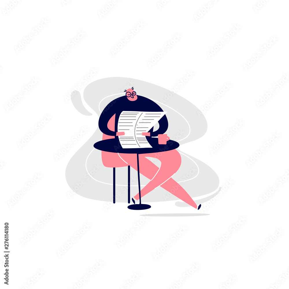 Vector cartoon illustrattation of men sitting in the cafe drinking coffee and reading newspaper. Vector cartoon illustrattation of men sitting in the cafe drinking coffee and reading newspaper.