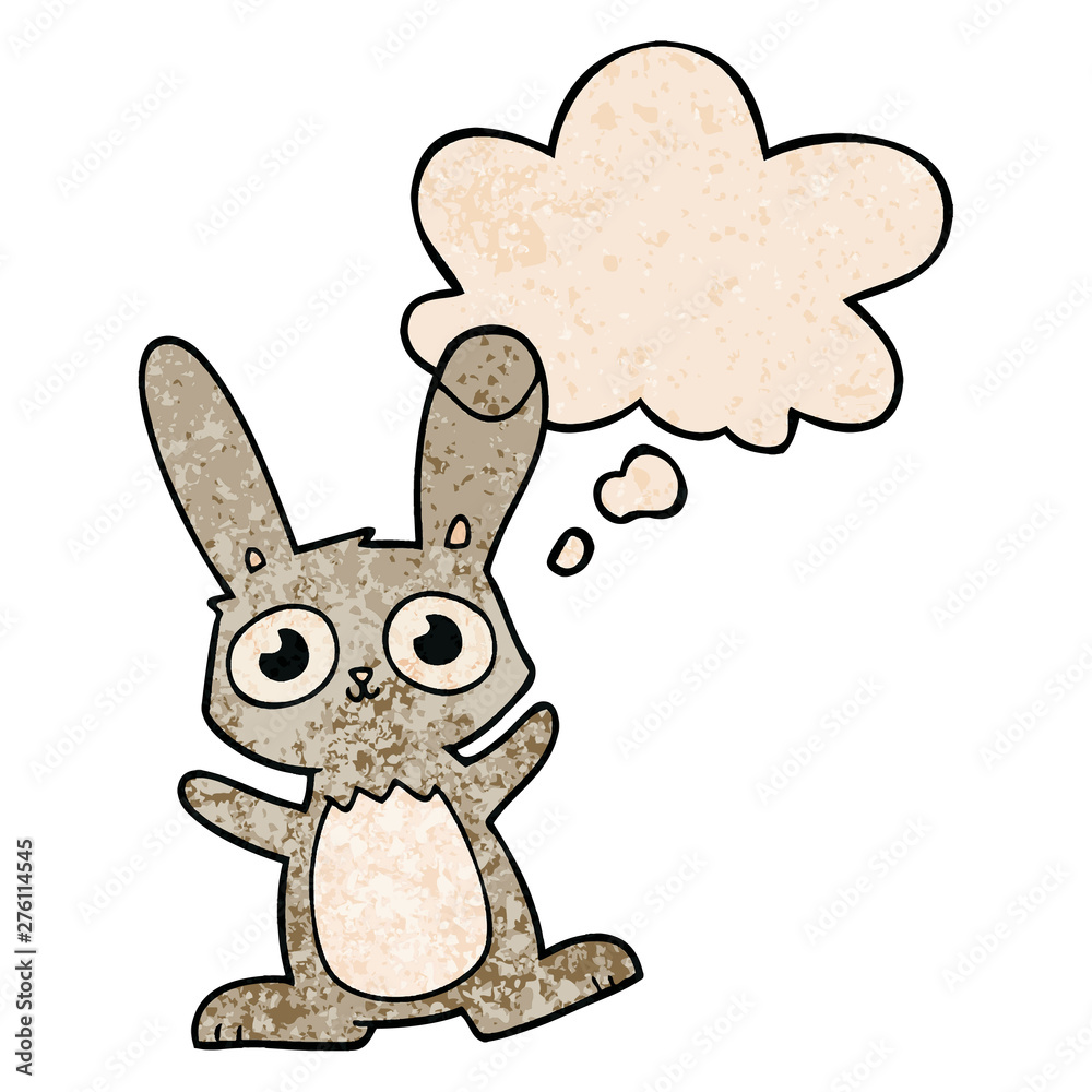 cute cartoon rabbit and thought bubble in grunge texture pattern style cute cartoon rabbit and thought bubble in grunge texture pattern style