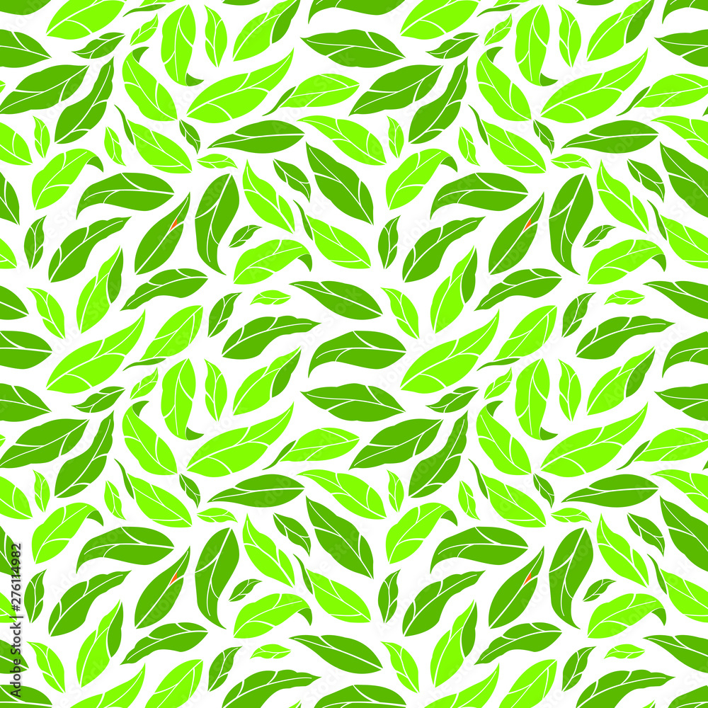 Floral seamless pattern. Vector green leaves. Design for fabrics, textiles, wallpapers, web design. Isolated on white.
