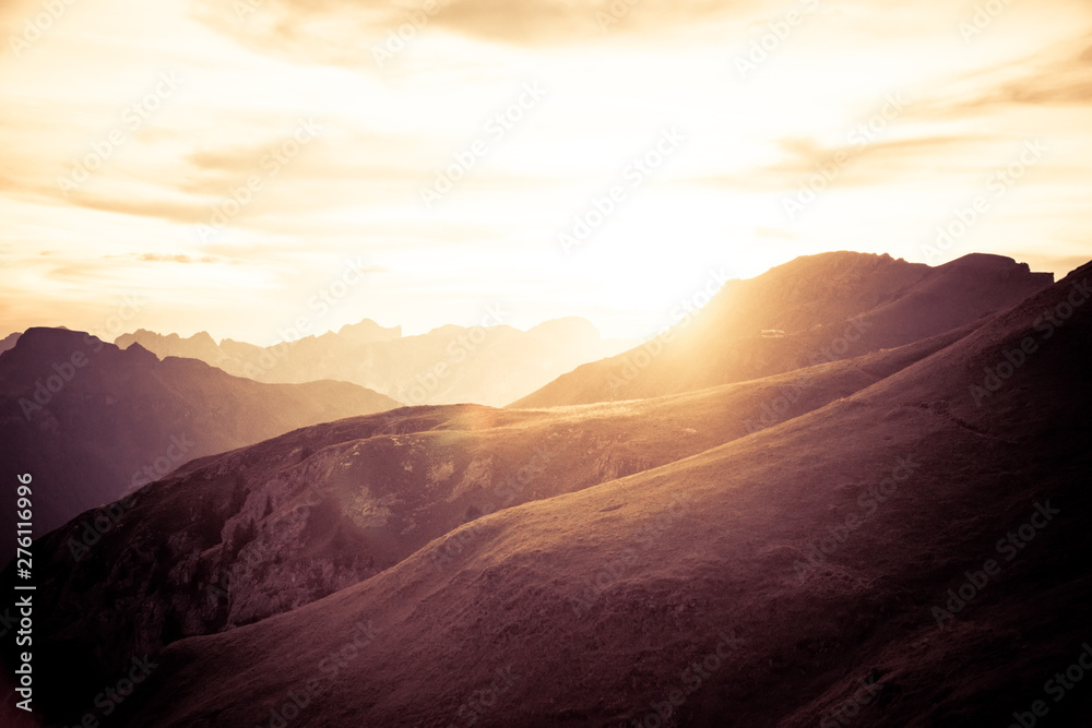 Naklejka premium layered mountains landscape background of Dolomites, Italy