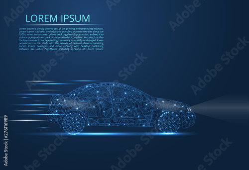 Abstract image of a car in the form of points and lines, triangles, broken glass. Business vector