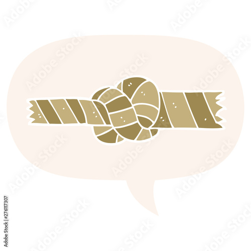 cartoon knotted rope and speech bubble in retro style