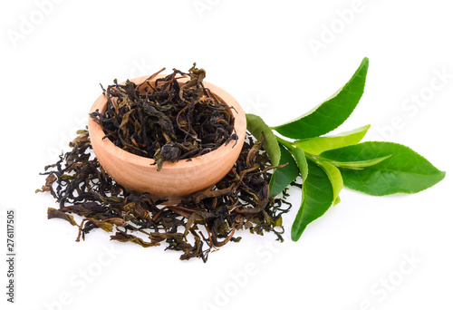 Green tea leaf isolated on white background photo