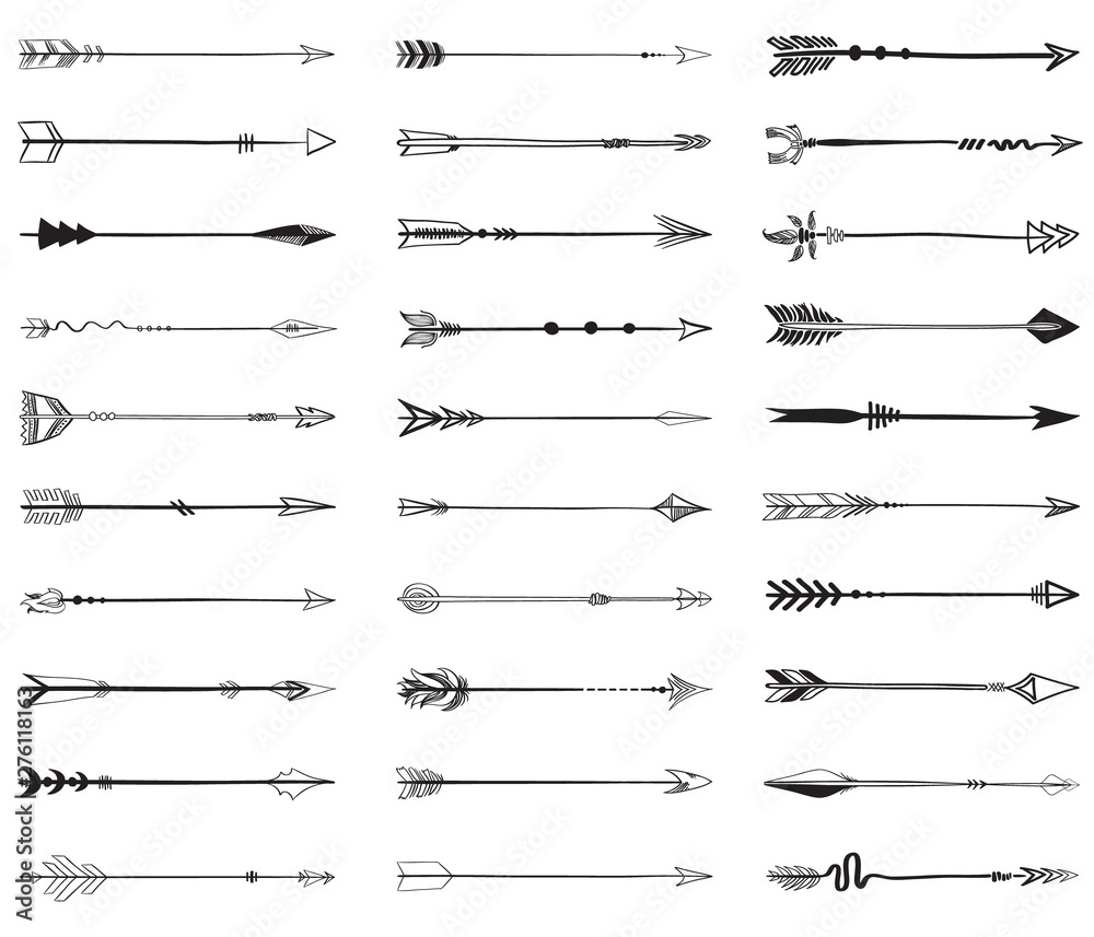 Arrow set in Native American Indian style. Vector hand drawn hipster ...