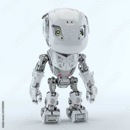 Futuristic white bbot robot toy, 3d rendering