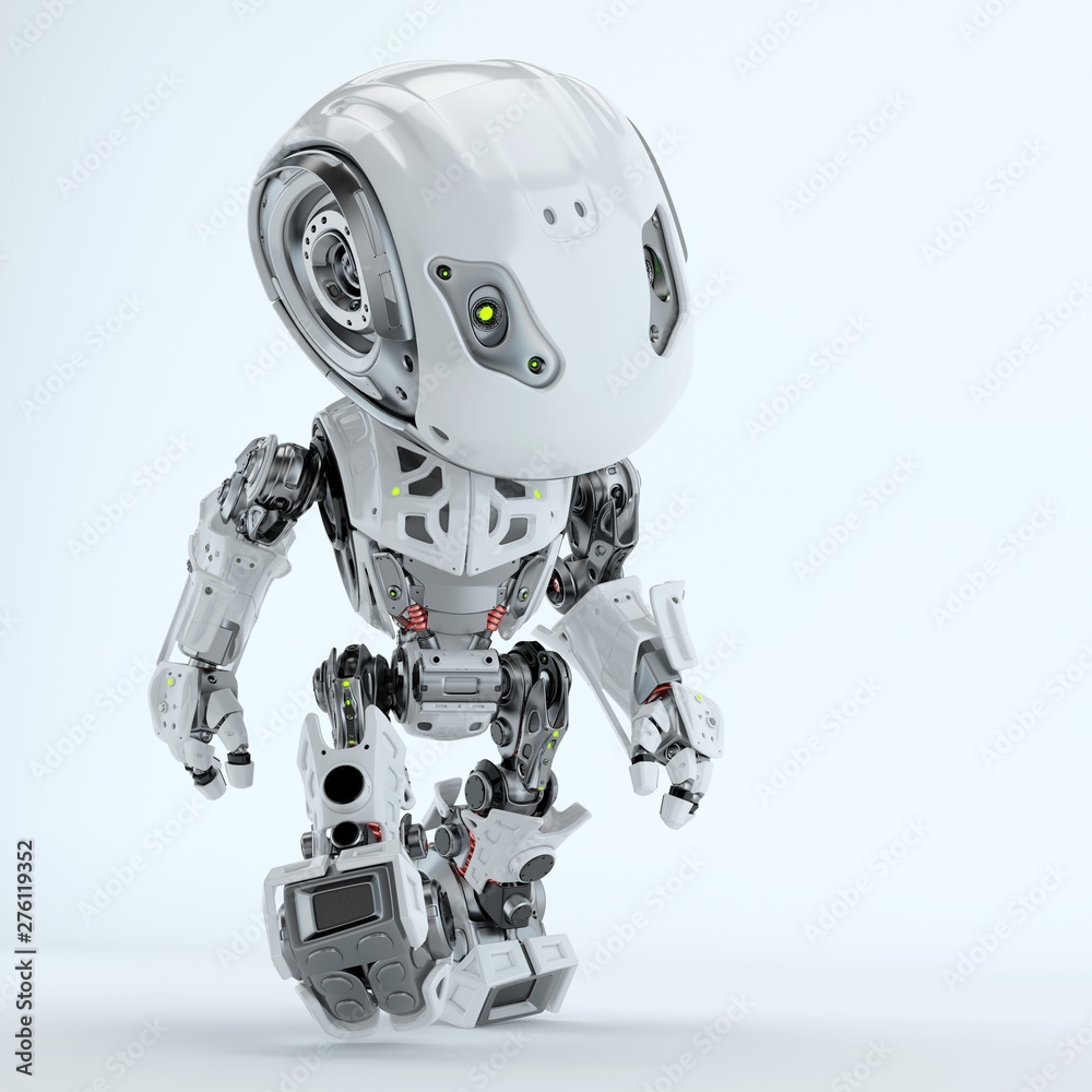 Walking bbot cute robot moving forward, 3d rendering