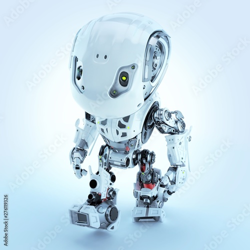 Walking bbot cute robot moving forward, 3d rendering