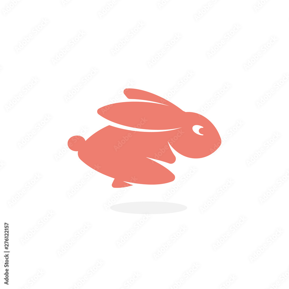 Pink Rabbit, fast running forward Hare, jumping Bunny. Wild animal icon ...