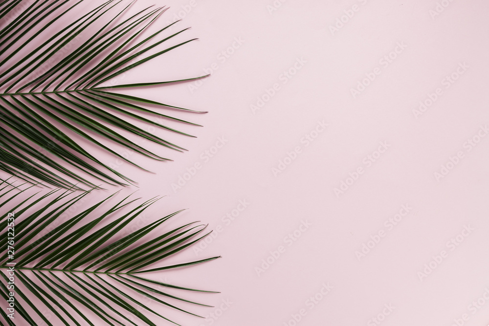 Fototapeta premium Flat lay of tropical leaves with copyspace