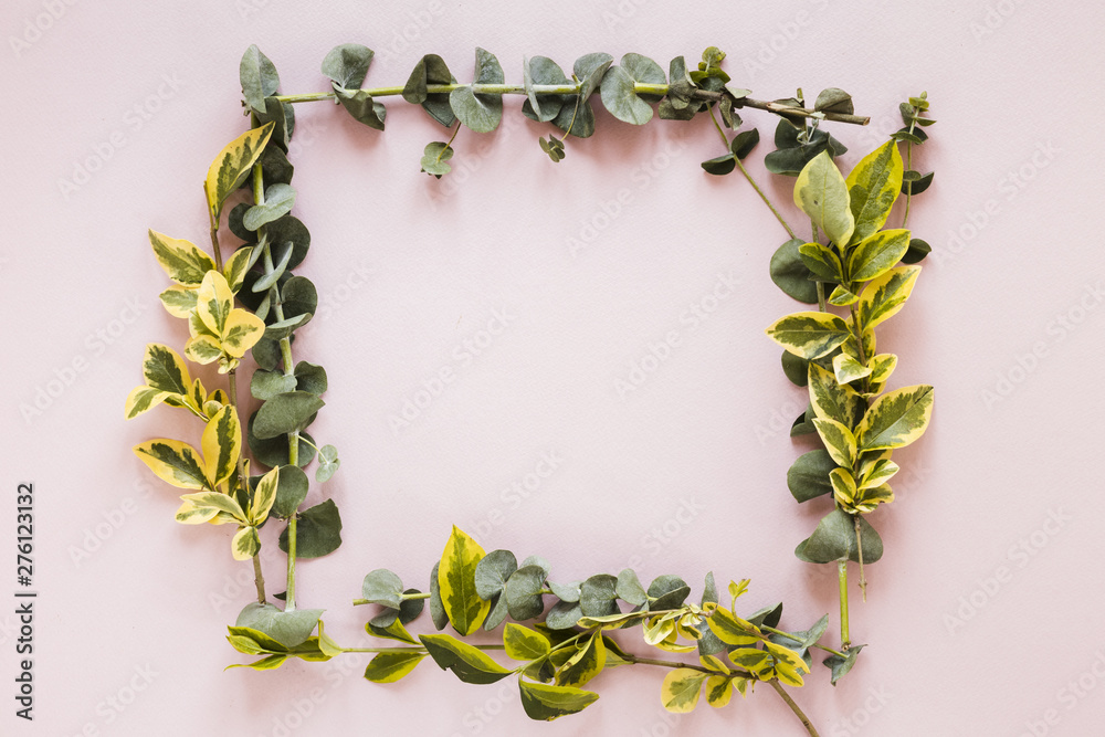 Naklejka premium Flat lay of leaves forming a frame