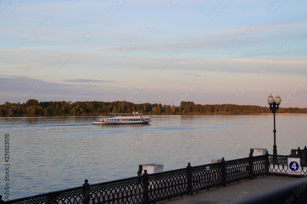 ship on the Volga river near the Spit of Yaroslavl