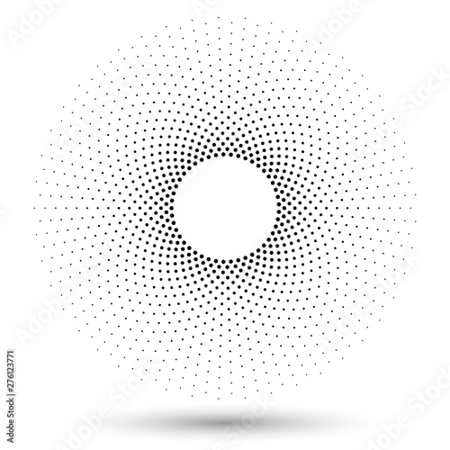 Halftone round as icon or background. Black abstract vector circle frame with hexagons as logo or emblem.