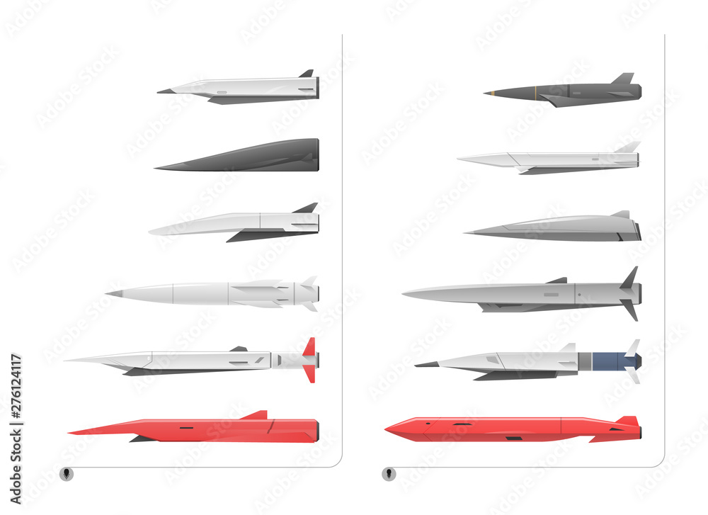Vector illustration of hypersonic rockets on a white background. Vector illustration of hypersonic rockets on a white background.