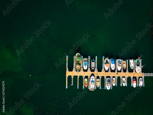 Top view. Boats in port marina