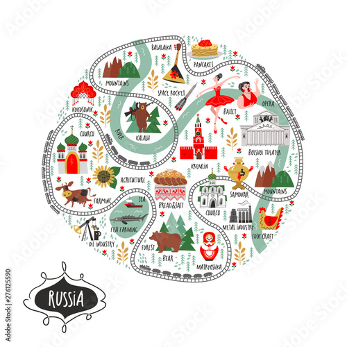 Russia. Sights of Russia and symbols of the country. Vector illustration. A set of elements to create your design.