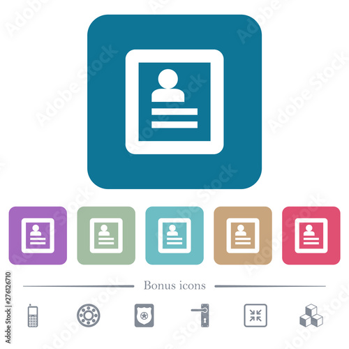 Contacts flat icons on color rounded square backgrounds