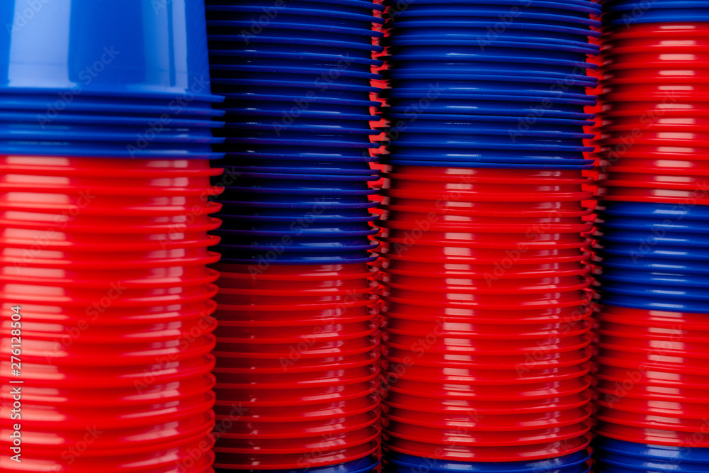 Plenty of plastic empty colorful cups close up Plenty of plastic empty colorful cups close up