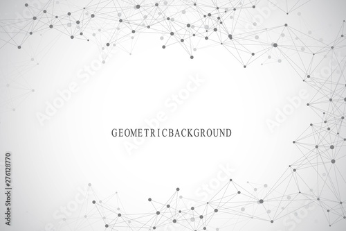 Geometric graphic background molecule and communication. Connected lines with dots. Minimalism chaotic illustration background. Concept of the science, chemistry, biology, medicine, technology vector