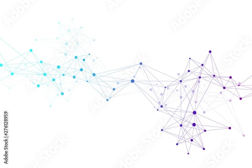 Geometric graphic background molecule and communication. Connected lines with dots. Minimalism chaotic illustration background. Concept of the science, chemistry, biology, medicine, technology vector