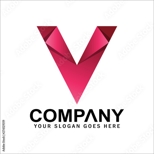 Initial letter V logo template, letter V logo with paper folding style