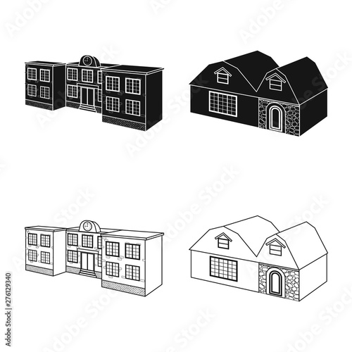 Isolated object of facade and housing icon. Collection of facade and infrastructure stock vector illustration.