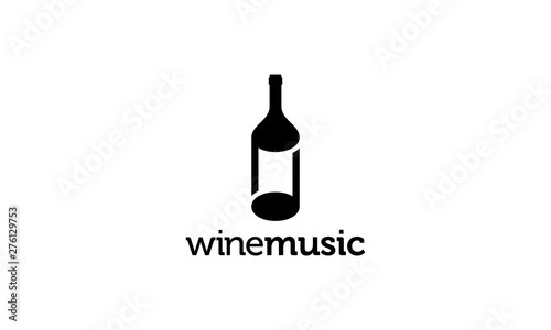 Black white wine bottle with music note logo