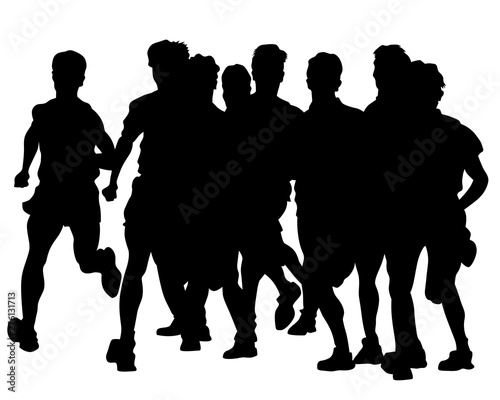 Athletes on running race on white background