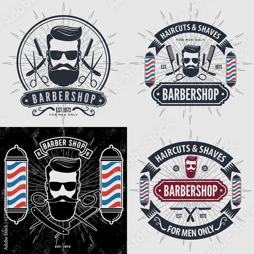 Set of vintage Barber Shop logos, labels, emblems or badges. Vector illustration