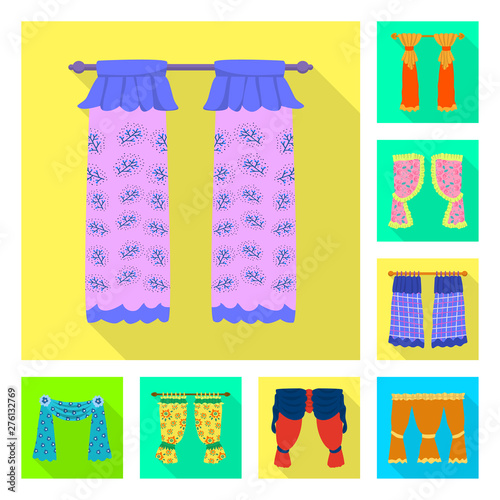 Vector illustration of curtains and drapes logo. Set of curtains and blinds vector icon for stock.