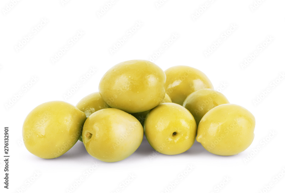 Green olives on a white background Green olives on a white background