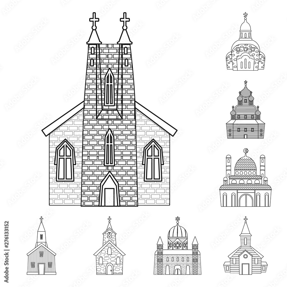 Vector design of architecture and faith symbol. Collection of architecture and temple vector icon for stock.
